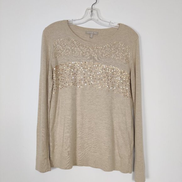 Banana Republic Women's Sweater Size M Beige Sequins Cotton Viscose Lightweight - Picture 1 of 8